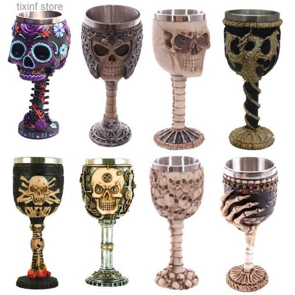 Tumblers 3D Gótico Aço Inoxidável Criativo Crânio Copo de Água Dragão Esqueleto Design para Bar Party Home Stein Goblet Caneca Presentes de Halloween T240218