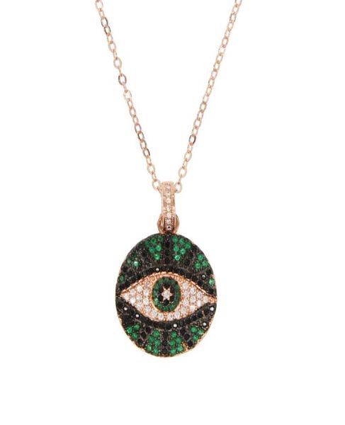 Moda carino Evil Eye Collane con pendente per le donne pavimentato verde nero Cubic Zirconia Fascino di cristallo bel Pendenti Gioielli oro rosa628260335
