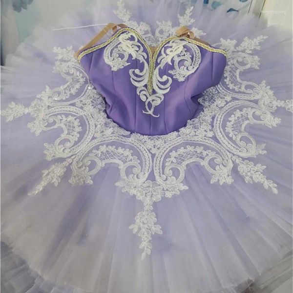 Palco desgaste romântico tamanho personalizado crianças meninas balé dança desempenho competição lilás tutu azul