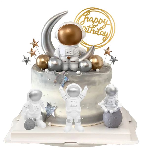 Conjunto de decoração de bolo de astronauta, 14 peças, espaço, decorações de festa de aniversário para crianças, menino, chá de bebê, universo, planetas, suprimentos 240127
