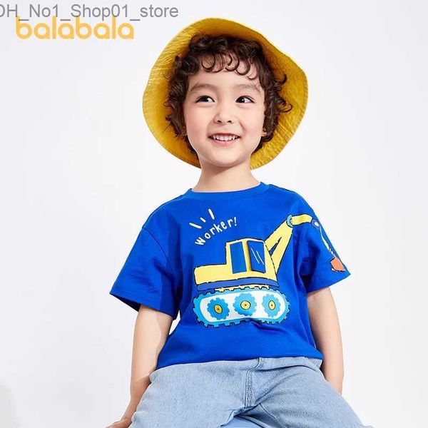 T-Shirts Balabala Toddler 2023 Boy T-Shirt Kısa Kollu Baskılı Top Yaz Yeni Konforlu Modaya Modeli Pamuk T-Shirt Q240218