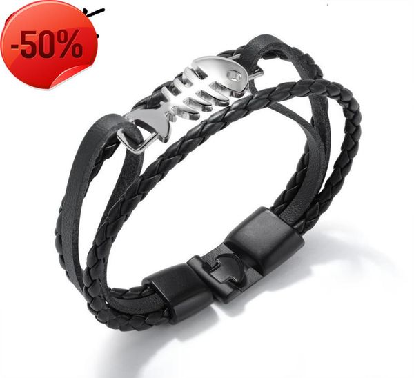 Personalisiertes Mode-Fischgräten-Lederarmband, mehrschichtig, geflochten, trendiger Herren-Armband, vielseitiger Jungen-Studenten-Schmuck3226577