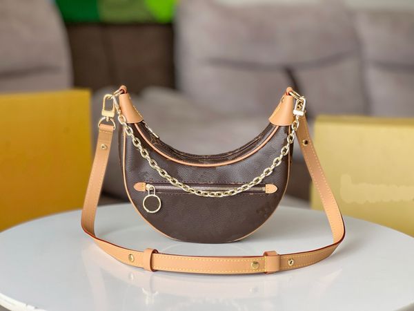 Top Luxury Designer Loop Bag Croissant Bolsas Espelho Ombro Hobo Designer Bolsa M81098 Cosmético Meia Lua Baguette Underarm Bolsa Crossbody Metal Chain