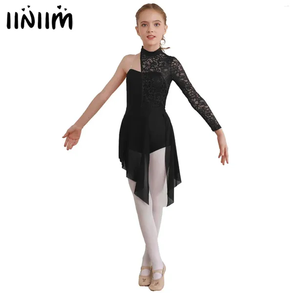 Stage Wear Ginástica One Piece Dress Ballet Tutu Dança para Crianças Meninas Floral Lace Leotard Boyshorts Macacão Atlético