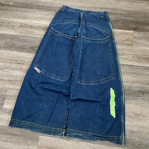 Jeans femininos moda hip hop grande bolso calças de carga mulheres azul retro retalhos artesanato y2k baggy punk larga perna calças estilo rua