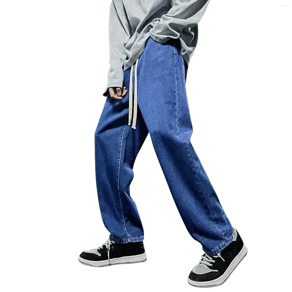 Jeans masculinos moda casual sólido denim calças retas borla calça perna zíper meia presente menino robusto regular 13 1