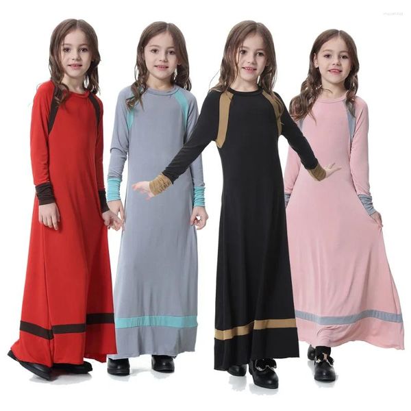 Roupas étnicas Macio Crianças Vestido Meninas Abaya Dubai Turquia Hijab Caftan Marocain Altamente Elástico Vestidos Longos Africanos para Crianças Roupas Vermelhas