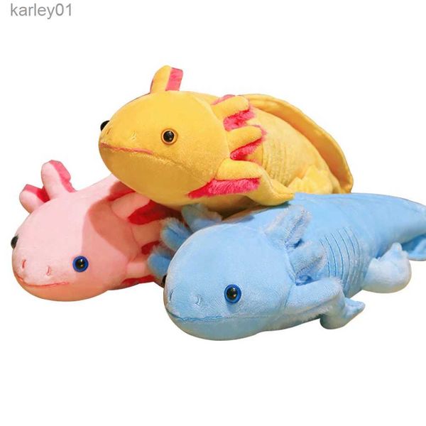 Animali di peluche ripieni 45 cm Kaii Colorato Tritone Giocattolo Carino Axolotl Salamandra Fuzzy Pesce Appeasing Cuscino lungo Cuscino Regalo per bambini YQ240218