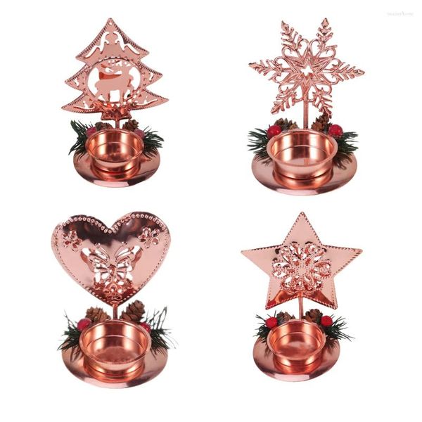 Kerzenhalter 4PCS Zarte Eisen Künstlerische Weihnachtsdekoration Crabapple Pinecone Kerzenhalter Nähte Kerzenhalter für Party