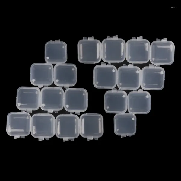 Schmuckbeutel, 20 Stück, kleine, durchsichtige Kunststoff-Aufbewahrungsbehälter mit Deckel zum Organisieren