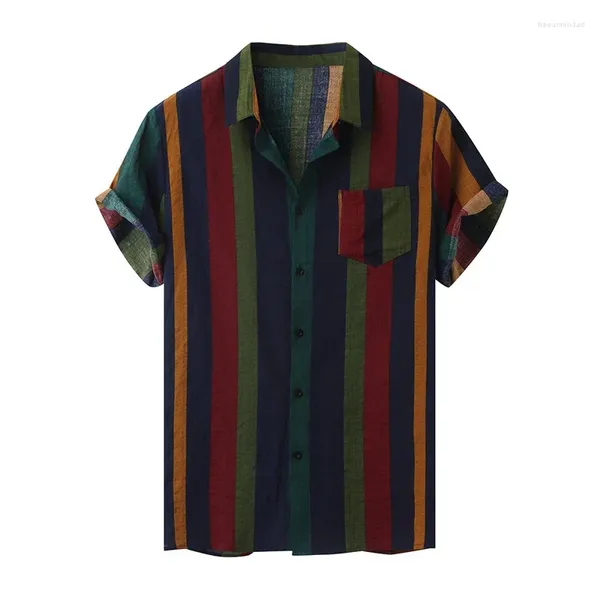 Camicie casual da uomo 2024 Camicia hawaiana a maniche corte da uomo con bottoni a righe multicolore allentato Premium Beach XS-5XL