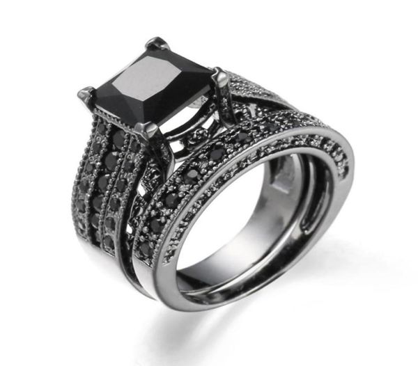 Женские кольца с большим черным синим камнем, модные наборы обручальных колец, обручальное обещание, Bague Femme, европейские модные кольца twoinone80891292101780
