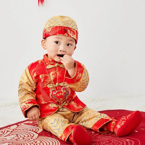 Ethnische Kleidung Jahr Baby Junge Mädchen Traditioneller chinesischer Stil Tang-Anzug Geburtstag Qipao Tops Hosen Hut Kinder Orientalisches 3-teiliges Set