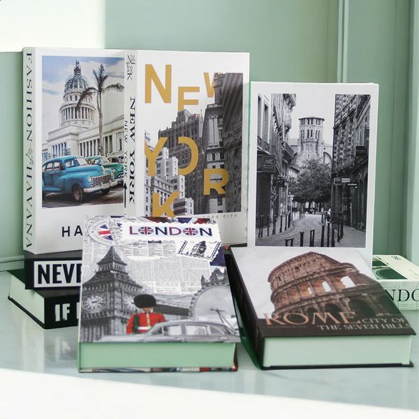 Cidade paisagem roma york livro decorativo mesa de café linha arte tiro prop caixa armazenamento livros falsos decoração presente 240131