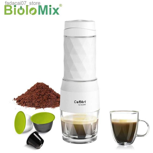 Kaffeemaschinen BioloMix Tragbare Kaffeemaschine Espressomaschine Handpresse Kapsel gemahlener Kaffeebrüher Tragbar für Reisen und Picknick Q240218