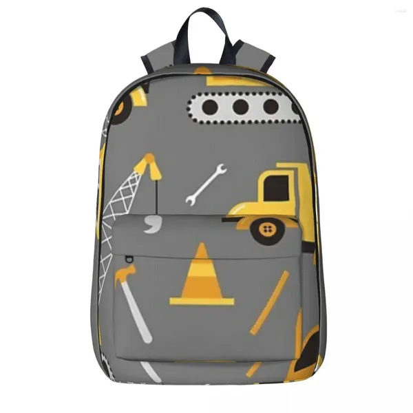 Mochila caminhões de construção em mochilas cinza grande capacidade crianças saco escolar ombro portátil mochila moda viagem