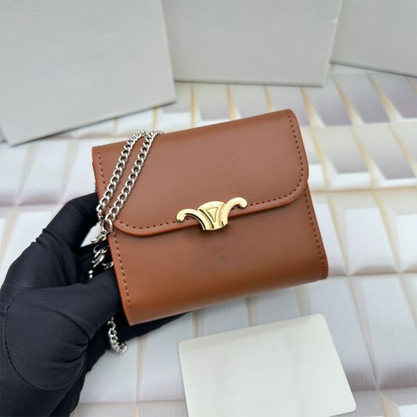 Cüzdan yüksek kaliteli kart klips tasarımcısı omuz çantası kahverengi madeni para kadınlar zincir cüzdan moda çanta çantaları kredi kartı sahibi mini cüzdan anahtar torbası zippy kutu