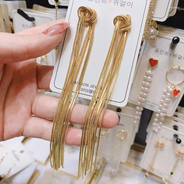 Brincos pendurados na moda europeu longo borla pendurado para mulheres cor de ouro simples geométrica link corrente jóias