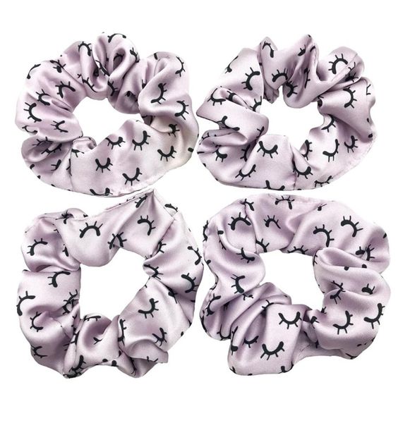 50 pçs rosa roxo cílios impresso scrunchies elástico faixa de cabelo meninas rabo de cavalo titular laço de cabelo cor personalizada accep7353854