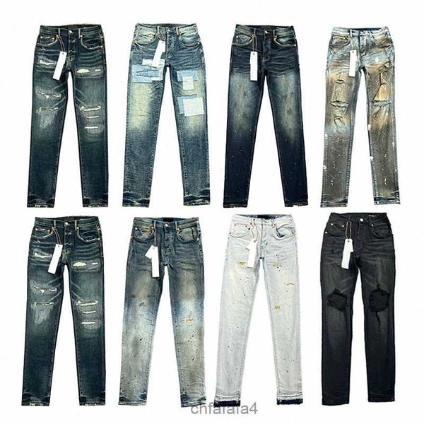 Designer Jeans Männer Frauen Hosen Lila Ksubi High Street Lila Retro Farbfleck Schlanke Füße Mikroelastische Jeans Hip-Hop Reißverschluss Hippop Aufkleber Stickerei Gerade HYXU