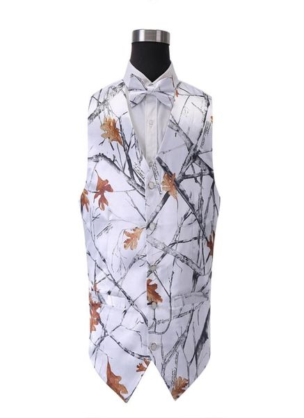 Yeni stil beyaz avlama damat yelek yosunlu meşe kamuflaj smokin yelek ile kravat erkek kamuflaj düğün yelek kamuflaj av yeleği 1675166