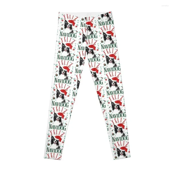 Calças ativas feliz navidog bonito border collie cão vestindo chapéu de natal leggings esportes mulher ginásio push up calças de fitness das mulheres