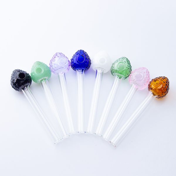 Headshop666 Y003 Tubos de vidro com cerca de 4 polegadas, tubo transparente estilo morango, tigela, queimadores de óleo, cachimbo para fumar, 8 cores