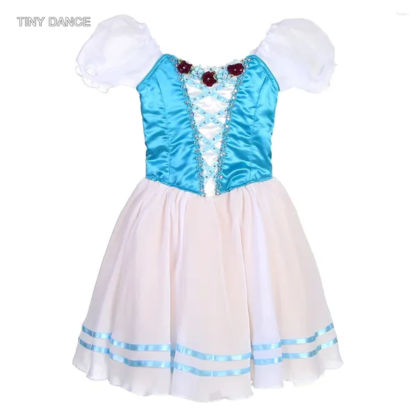 Bühnenkleidung, blau, professionelles romantisches Tutu mit Haken hinten und 2 Augenreihen, Mädchen-Ballerina-Kleid, Theaterkostüm, elfenbeinfarbener, bauschiger Tutus