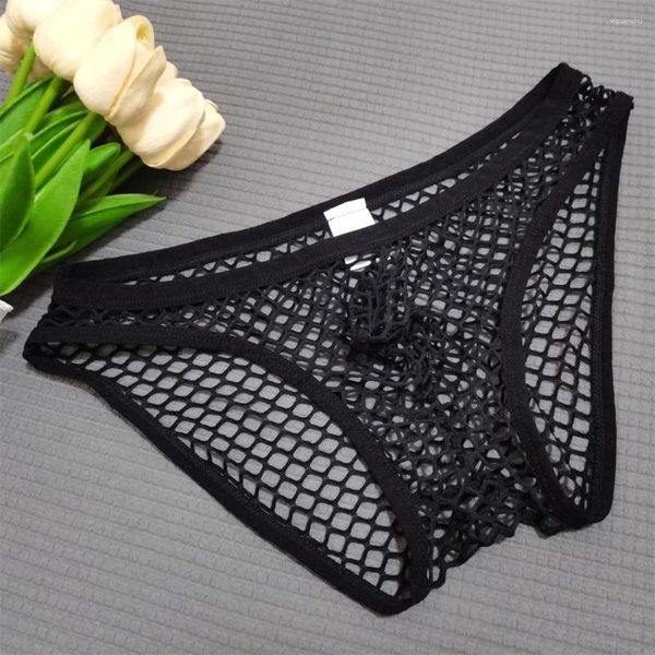 Cuecas sexy fishnet homens deslizamento calcinha transparente roupa interior grande buraco de malha masculino verão respirável briefs plus size M-XXL