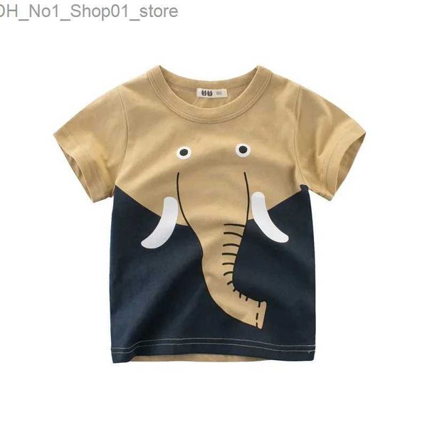 T-Shirts 2024 Sommer-Elefant-Druck-T-Shirt für Jungen-Mädchen-Kind-Giraffe-Löwen-Baumwolloberteile Kind-Baby-Kleinkind-Kurzarm-Cartoon-T-Shirt 10Y Q240218