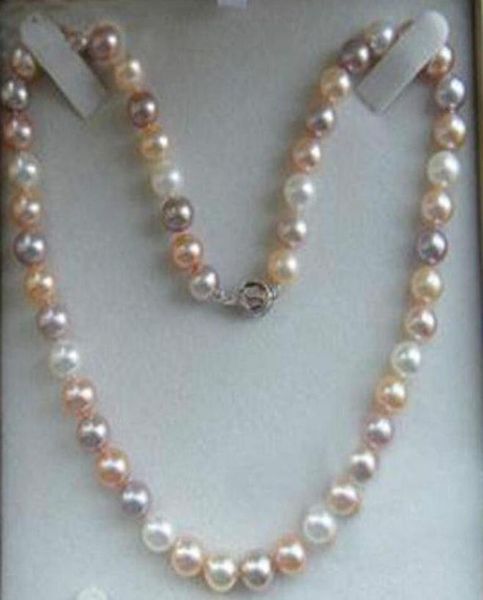 Fine Pearls Jewelry Echte natürliche 78 mm weiß rosa lila Akoya-Zuchtperle Halskette 20quot5227887