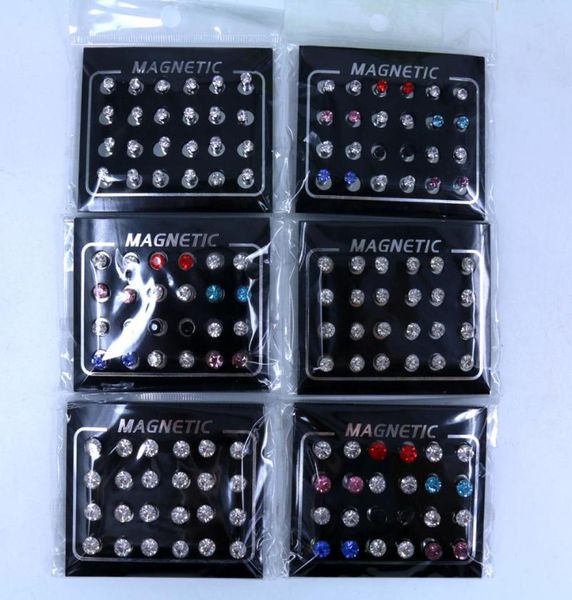 Fabrik Ganze Direkt Mode Schmuck Nette 4mm 5mm 6mm Verfügbar Glänzende Strass Magnet Ohrringe 12pairs6796025