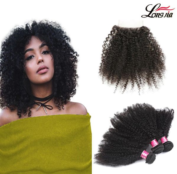 Mongol Afro Kinky Curly Hair Extension Weave Afro Kinky Virgem Cabelo com Parte 44 Fechamento Mongol Cabelo Humano 34 Bundles3173741