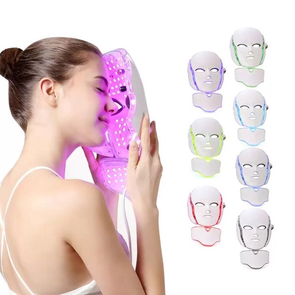 7 cores led terapia de luz rosto máquina de beleza led máscara facial pescoço com microcorrente para dispositivo de clareamento da pele dhl livre shipment369