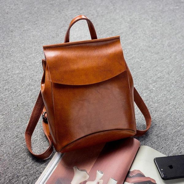 Schultaschen Qualität Echt Hohes Rindsleder Frauen Rucksack Rucksack Umhängetasche Umhängetasche Öl Wachs Echtes Leder Weiblichen Rucksack Daypack