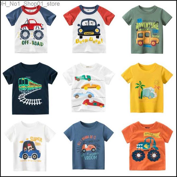 Camisetas Crianças Meninos Roupas 100% Algodão Manga Curta Camisetas Carro Ônibus Dos Desenhos Animados Crianças Roupas 2 3 4 5 6 7 8 Anos Crianças Roupas de Verão Q240218