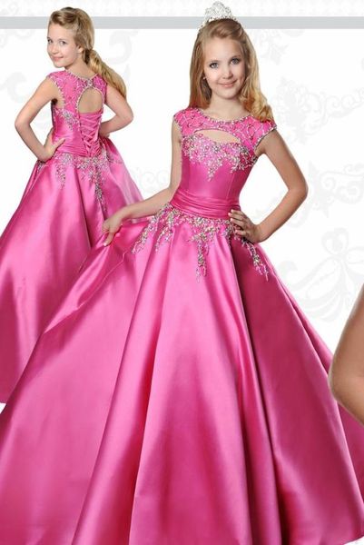 Girl039s Festzugskleider für Teenager Ritzee mit Juwelenausschnitt und bodenlangem Ballkleid aus fuchsiafarbenem Taft, Blumenmädchenkleider für Co4546875