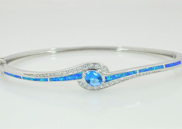 Bracciale in argento 925 con zirconi cubici di opale di fuoco blu intero per bracciale rigido con gioielli da donna8454095