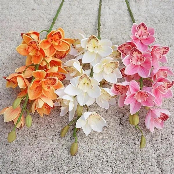 Dekorative Blumen, 6 Stück, künstlicher Einzelstiel, Latex-Cymbidium (12 Köpfe/Stück), 30 Längen, Simulation einer echten Touch-Orchidee für Hochzeitsmittelstück