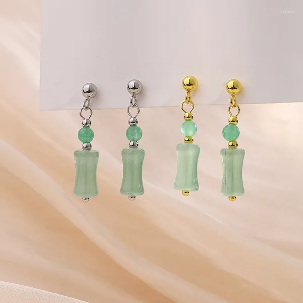 Baumelnde Ohrringe im chinesischen Stil, Bambusgelenk, ein Jade-Ohrhaken für Frauen und Mädchen, zarte elegante runde Perle