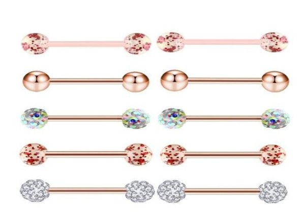 10er Set Gold Rose Zungenringe Edelstahl Acryl Ohrringe Hanteln Körper Tragus Piercing Schmuck Nippelring9646431