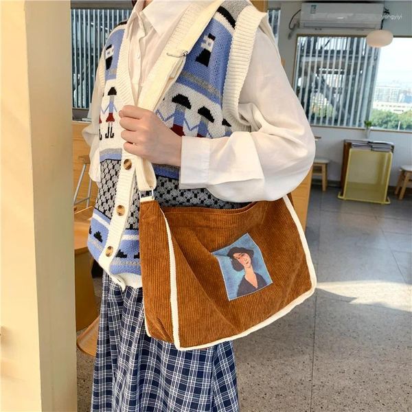 Abendtaschen Damen Canvas Cord Schulter Olde Worlde Look Frauen Messenger Bag Reißverschluss Buch Handtasche Eco Soft Cloth Tote für Mädchen