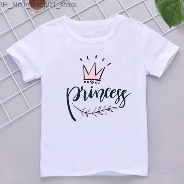 T-shirts Kronprinzessin T-shirt Kinder Mädchen Kleidung Weiß Kurzarm T-shirt Sommer Casual Kinder Kleidung Baby Tops Q240218