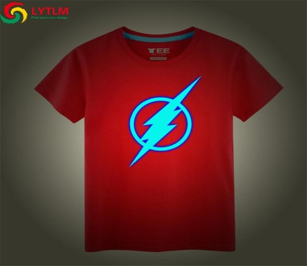 LYTLM DC Comics Shirt Neon The Flash T-Shirt Kinder The Big Bang Theory T-Shirt Kurzarm Schwarz Lustige T-Shirts Leuchtende Baumwolle Y25432381