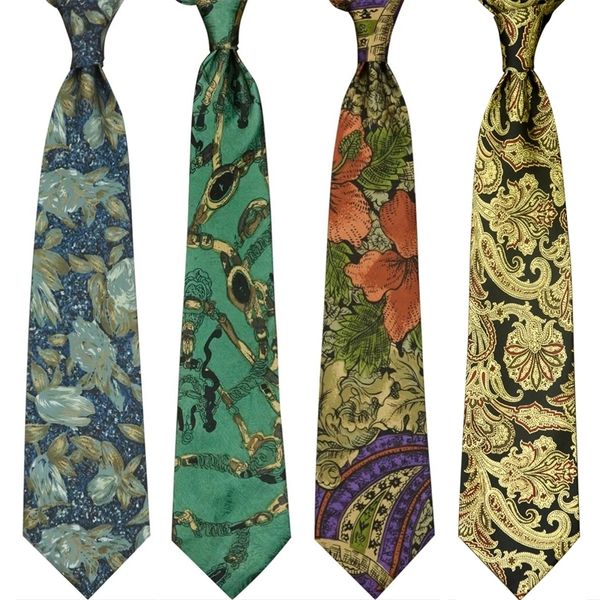 Colorido largo vintage 100 impressão de seda gravatas masculinas 10cm floral abstrato geométrico paisley impresso marca artesanal 240119