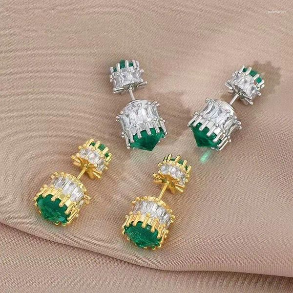 Серьги-гвоздики, 5 пар, зеленый кристалл, циркон, медный металл, позолоченные серьги-винты для девочек, модные украшения для пирсинга
