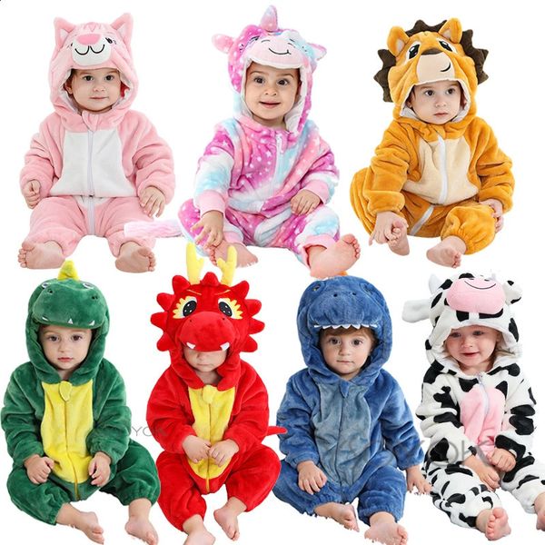 0-4 anni Bambino Kawaii Pagliaccetto Ragazzo Ragazza Unicorno Tutina Vestito invernale Animale Leone Costume Casa Tuta Bambino Vestiti divertenti 240119