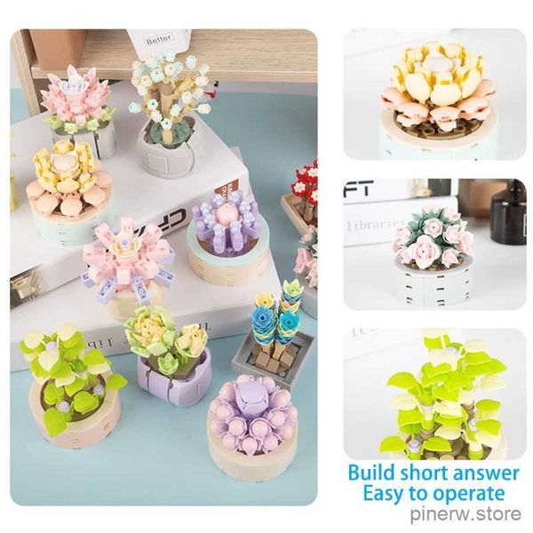 Blöcke Bouquet Block Blume Sukkulenten Topf Bausteine FIT für Romantische Kit Montage Ziegel Spielzeug Für Kinder Mädchen Geschenk