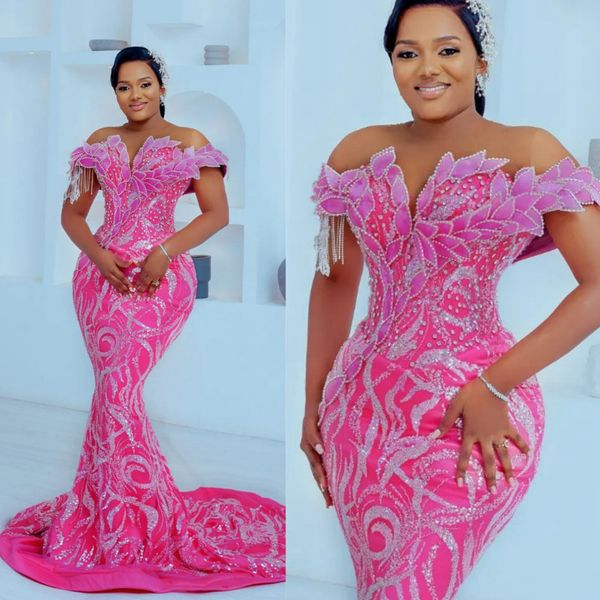 Plus Size Aso Ebi Vestidos de baile Sereia Sheer Neck Vestidos de noite Vestidos formais para mulheres negras Vestidos de aniversário Vestidos de noivado para ocasiões especiais NL524