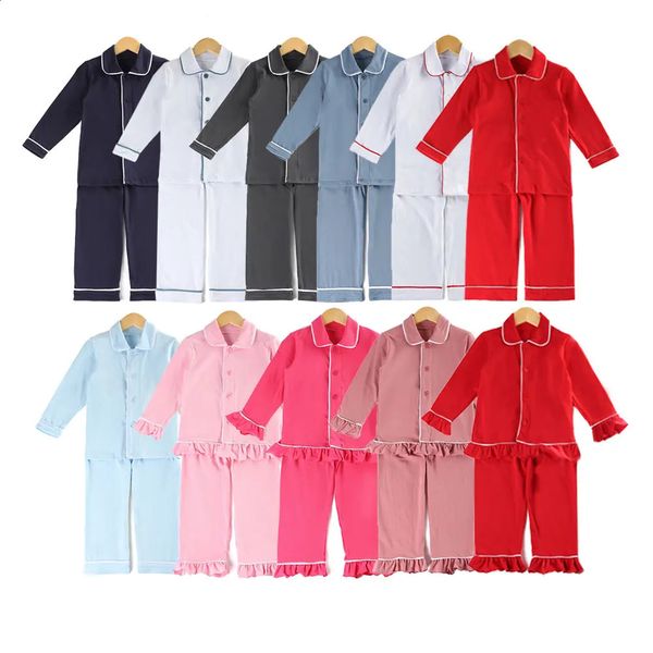 Frühling Herbst Baby Kleidung Passende Unisex Baumwolle Langarm Button Up Kinder Geschwister Rüschen Pyjamas Jungen Mädchen Weihnachten Pyjamas 240118